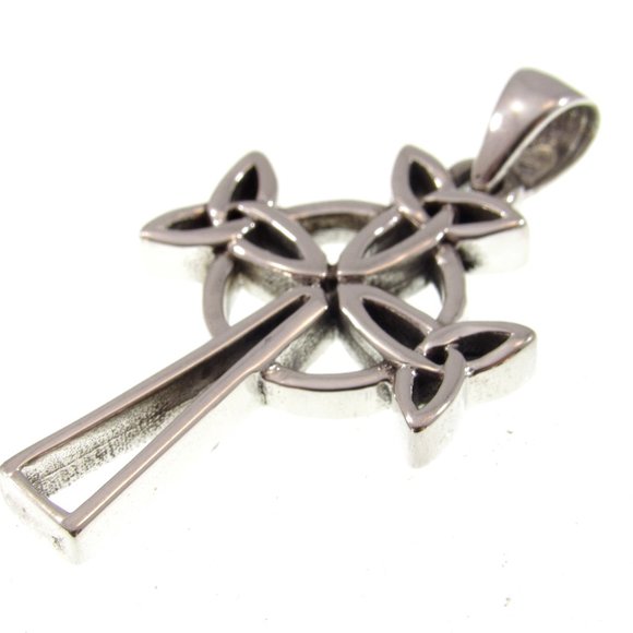 Handcrafted Solid 925 Sterling Silver Celtic Triple Trinity Cross Pendant - Picture 4 of 5